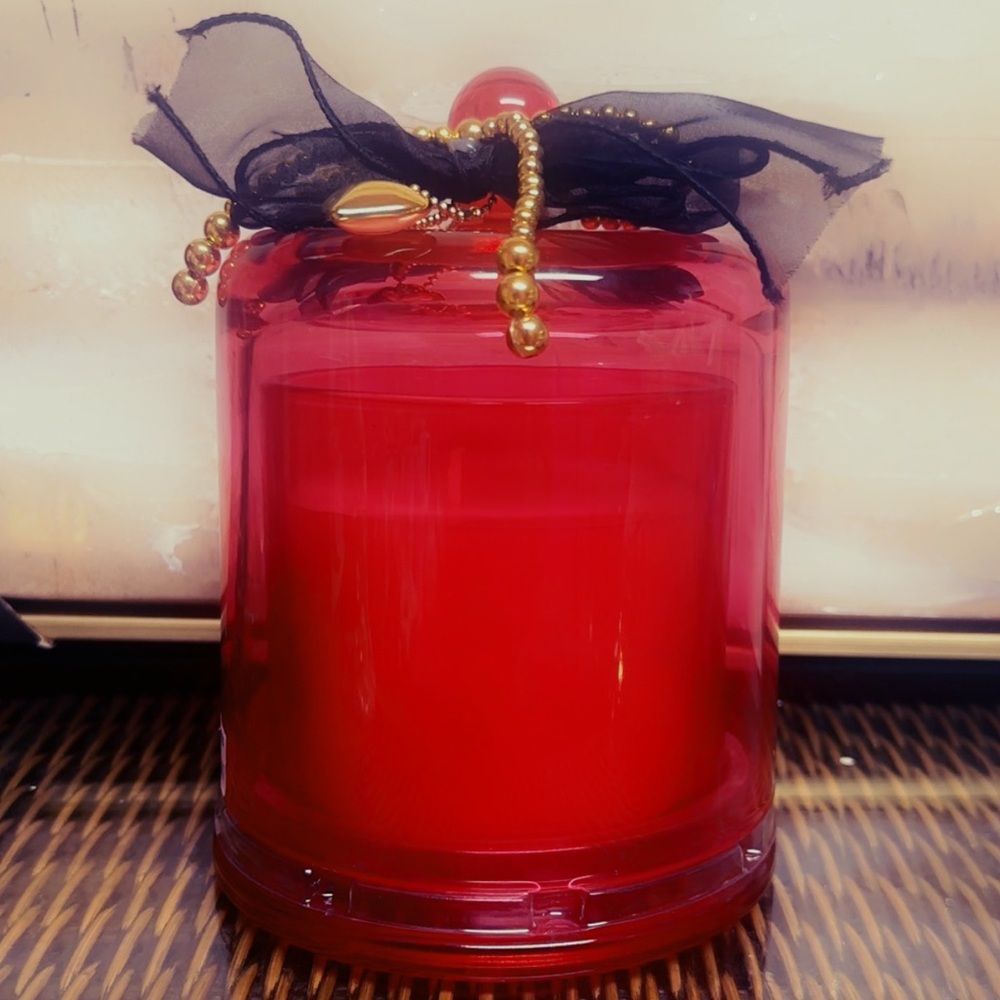 Elegant Red Glass Scented Candle: Pink Prosecco in a Glass Jar by JMLE